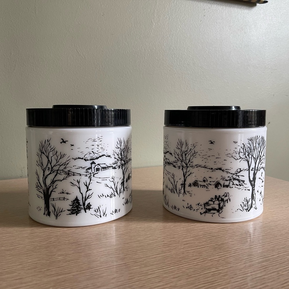 Vintage milk glass canisters